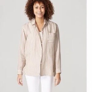J. Jill Tan Striped Love Cotton Shirt Shirt L